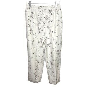Vintage 90s Pendleton White Silk-Linen Blend Floral Print Ankle Pants, Size 10